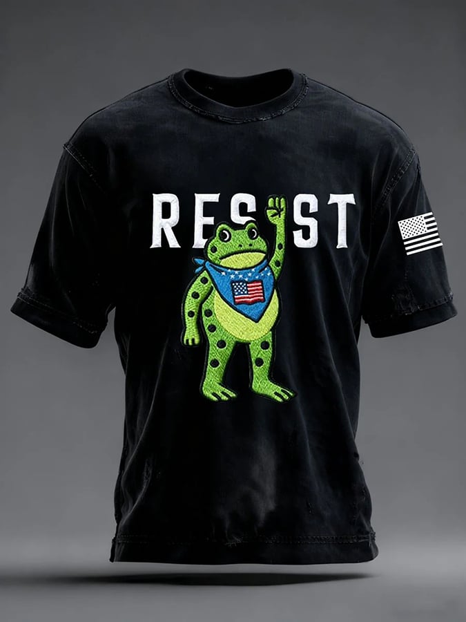 Men's Resist Frog Printed Round Neck T-Shirt