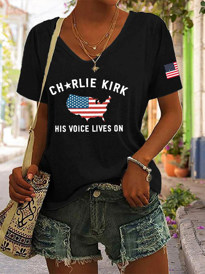 Women's His Voice Lives On Printed Casual T-shirt