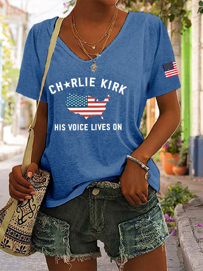 Women's His Voice Lives On Printed Casual T-shirt