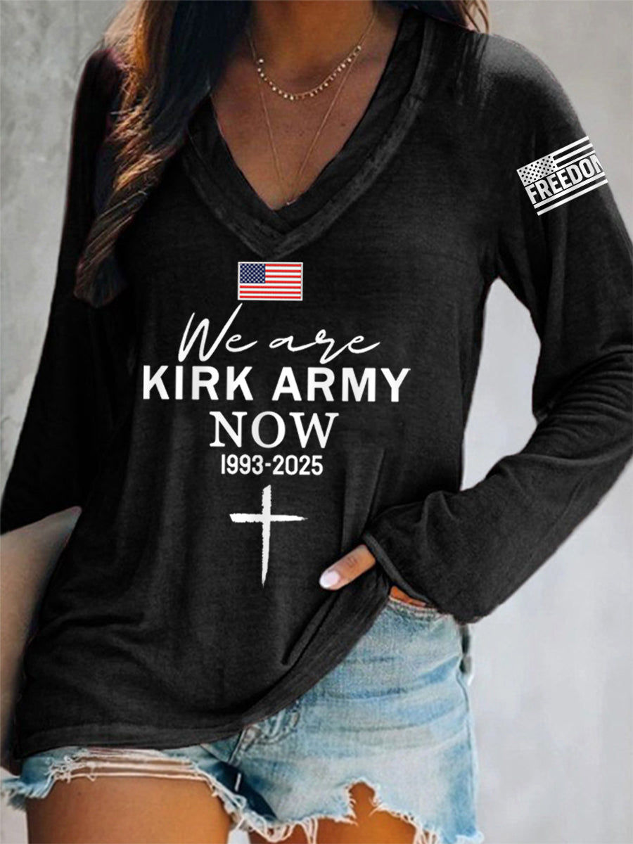Women's We Are All Kirk Army Now! R.I.P Charlie Kirk V-Neck Long-Sleeve T-Shirt