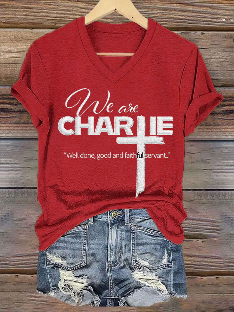 Women's We Are All Charlie Kirk Now! R.I.P Charlie Kirk V-Neck Tee