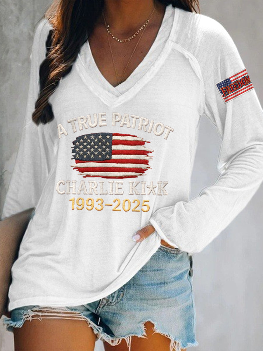 Women's A True Patriot R.I.P Charlie Kirk Long-Sleeve T-Shirt