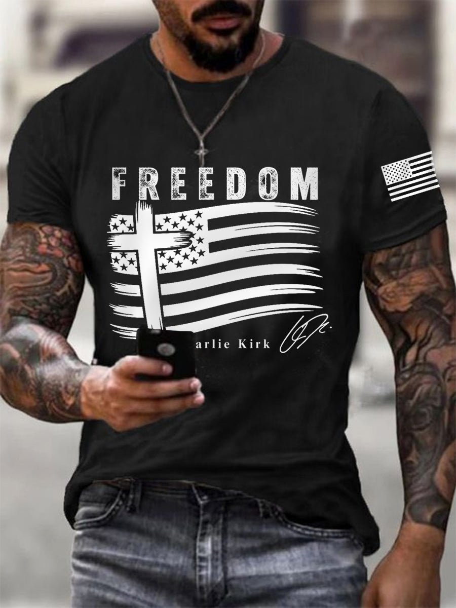 Men's Freedom Cross USA Flag Print Tee