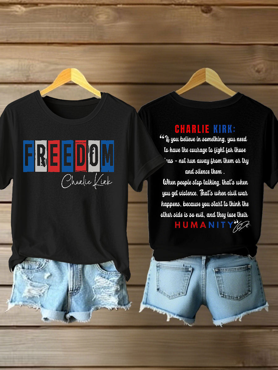 Women's Charlie Kirk Freedom Iron On Short Sleeve T-Shirt