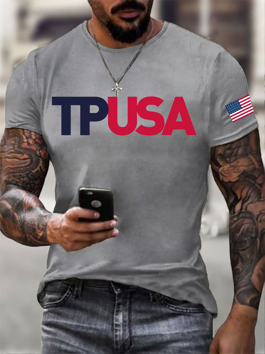 Men's TPUSA Printed imitation cotton short-sleeved T-shirt