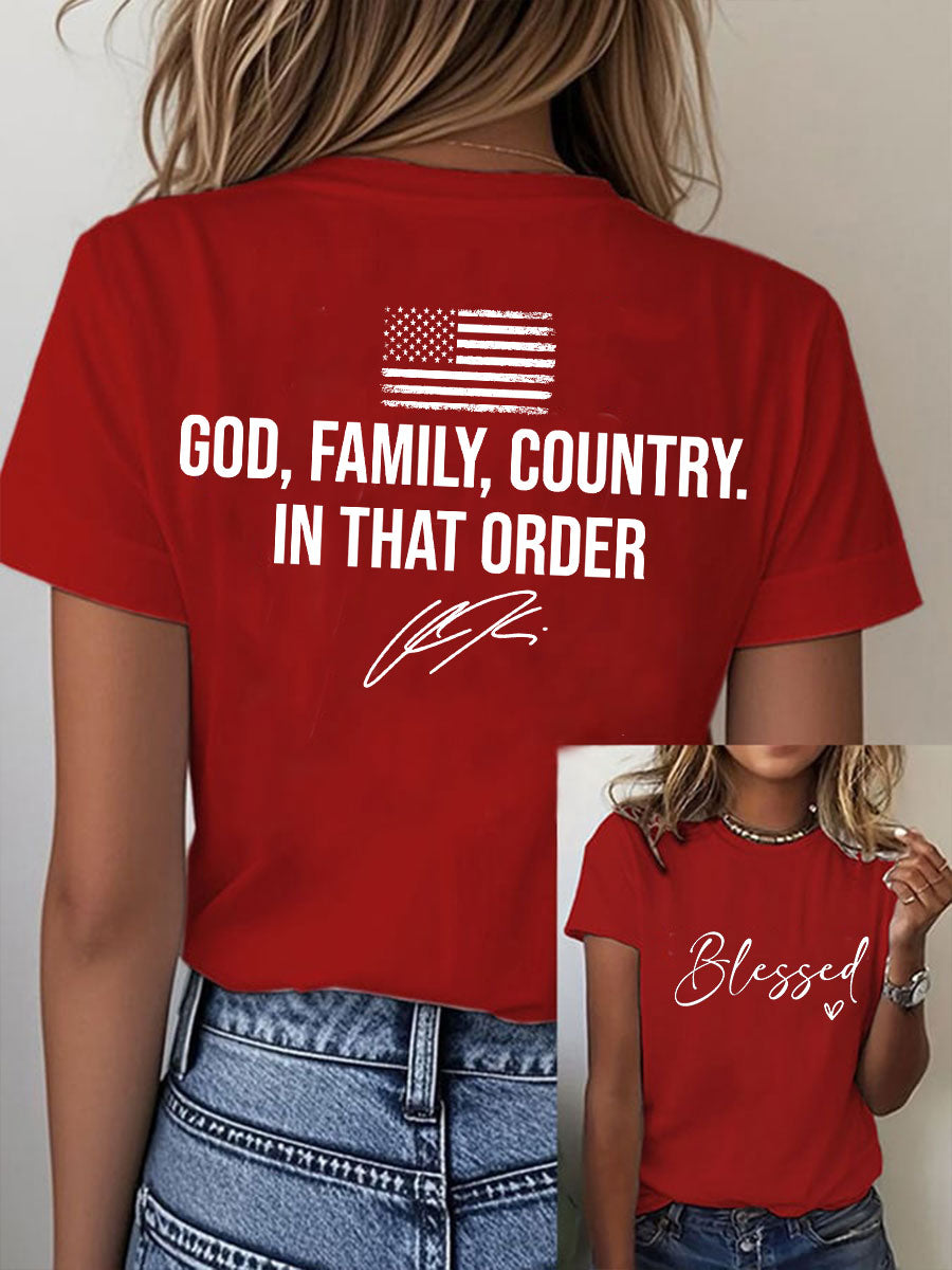 Women's God Family Country In That Order Short Sleeve T-Shirt