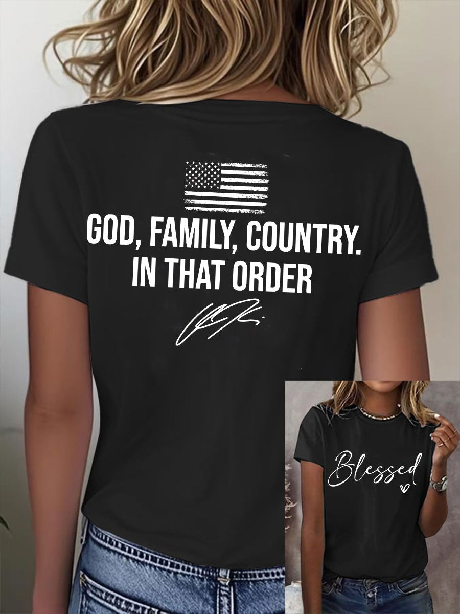 Women's God Family Country In That Order Short Sleeve T-Shirt